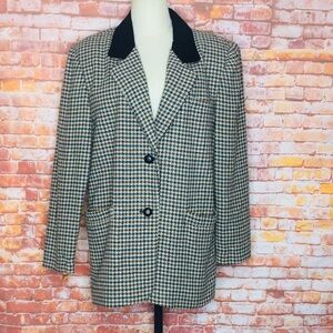 Vintage 80s Ventura Wool Blend  cream and Brown Houndstooth Wool Blend Blazer